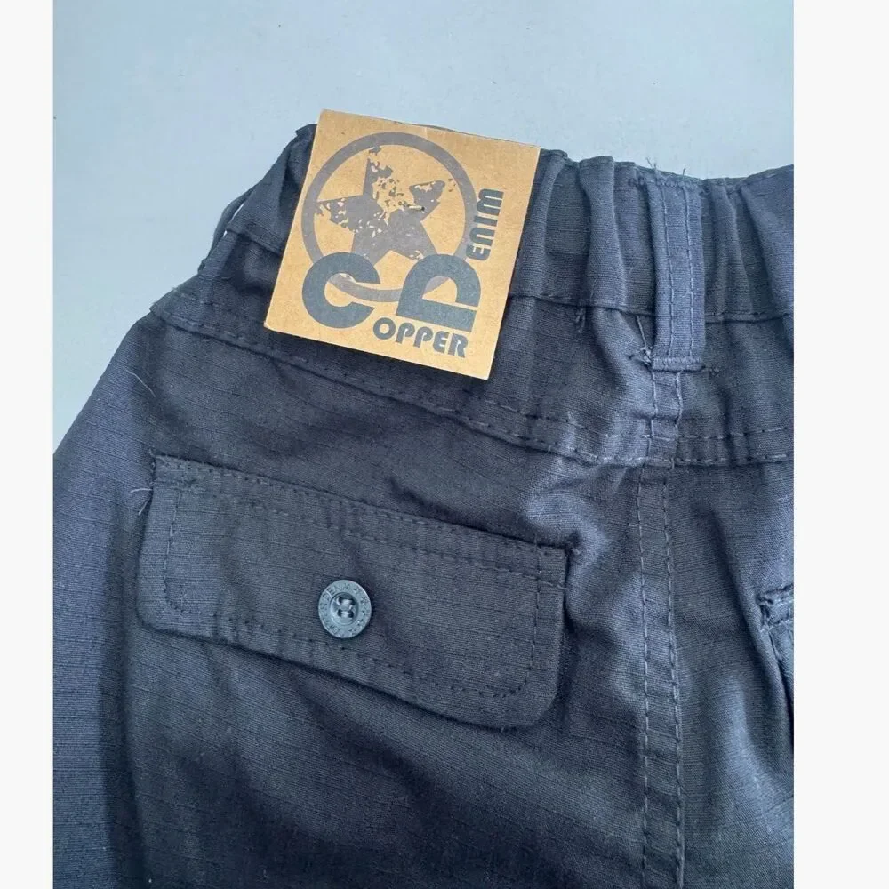Copper Design ripstop kids cargo shorts black adjustable waist boys 12 New